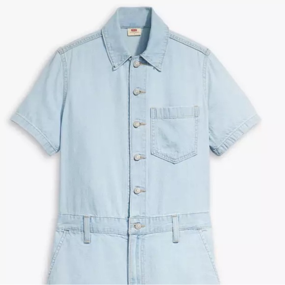 Levi’s Heritage romper short sleeve Light Blue Denim Woman’s New size XL - Picture 2 of 9